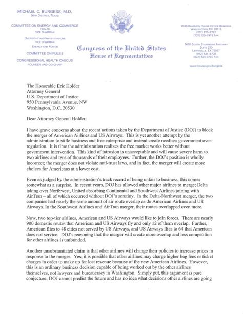 Letter To Attorney General Holder U S Representative Michael Burgess