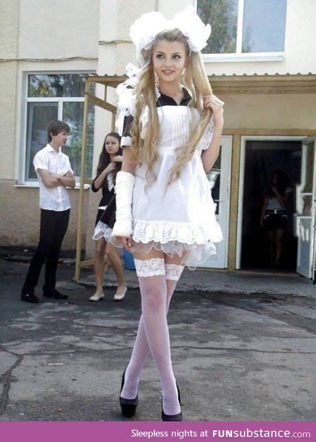 Russian School Girl On Graduation Day Maid Outfit Fashion Cosplay