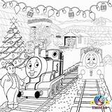 Coloring Pages Thomas Christmas Train Printable Kids Friends Color Winter Tank Engine Clipart Print Bill Ben Colouring Scenery Happy Cartoon sketch template