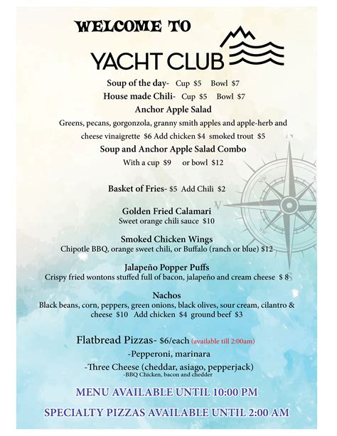 menus yacht club mccall