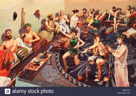 ancient greek men  entertained  female performers   feast ancient greek pottery