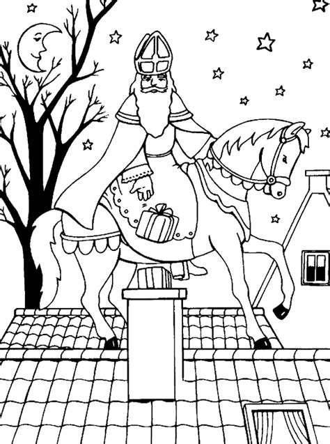 kids  fun kleurplaat sinterklaas sint op dak