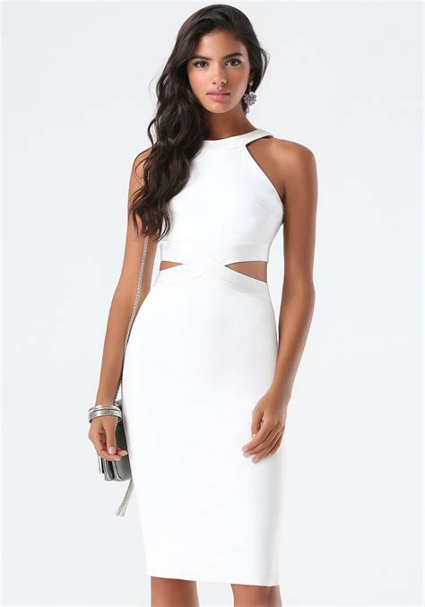 bebe sleeveless cutout dress  white lyst