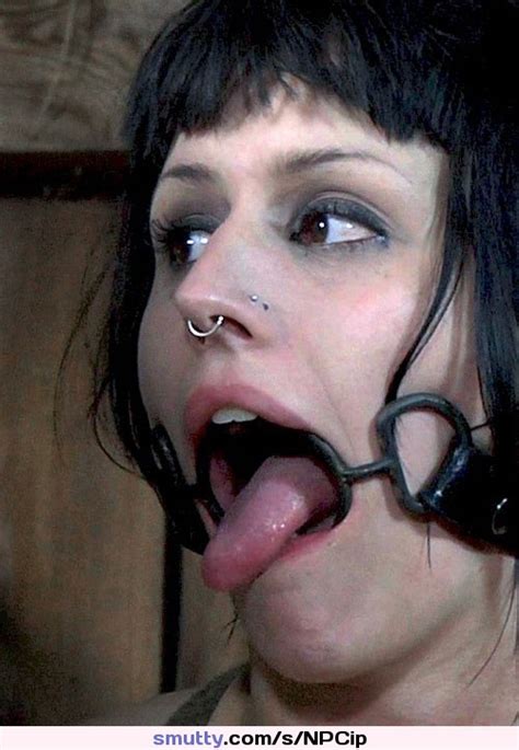 hot emo slut bdsm nosering pierced tongue sexy bangs gag gagged oring bondage
