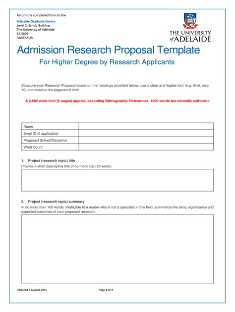 au university  adelaide admission research proposal template   fill  sign