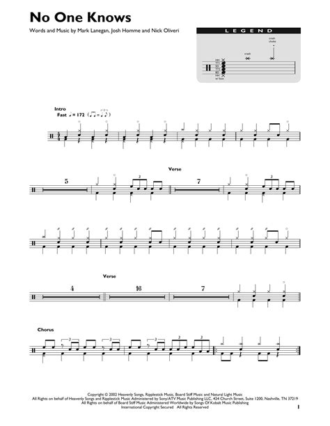 no one knows sheet music queens of the stone age drum chart