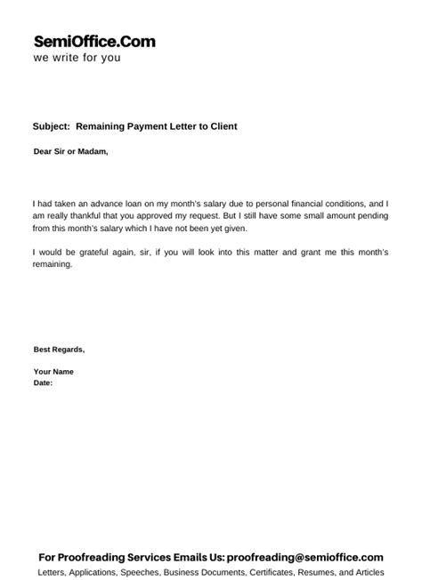 remaining payment request letter sample  clients customers