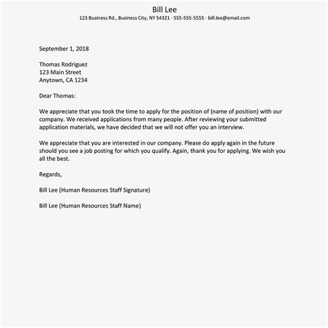 applicant rejection letter sample  letter template collection