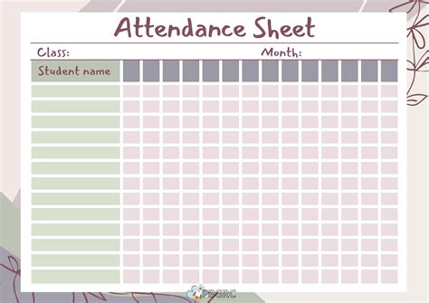 printable attendance sheet templates