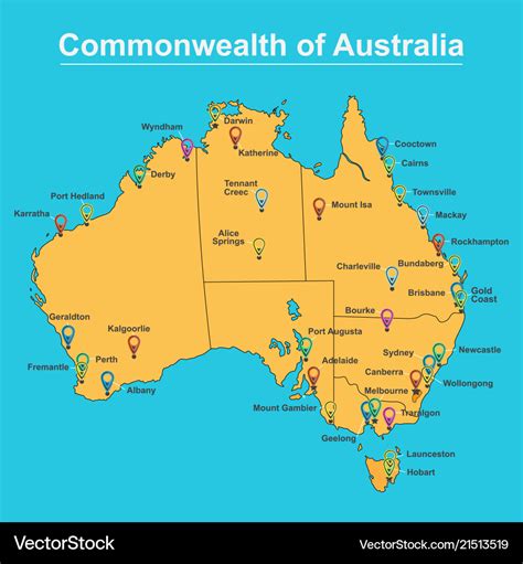 map australia  major towns  cities vector image