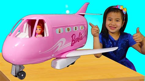 jannie pretend play with barbie toy plane youtube