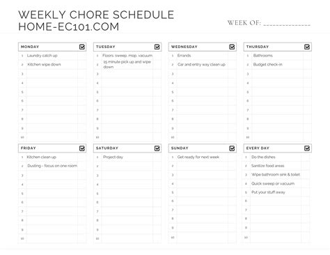 weekly chore checklist template