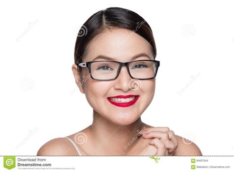 beauty asian model girl with perfect skin wearing glasses