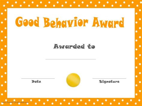 good behavior printable certificates