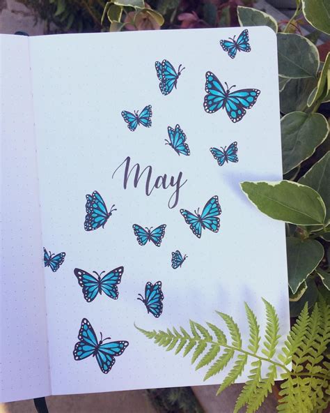 blue butterflies bullet journal cover page design