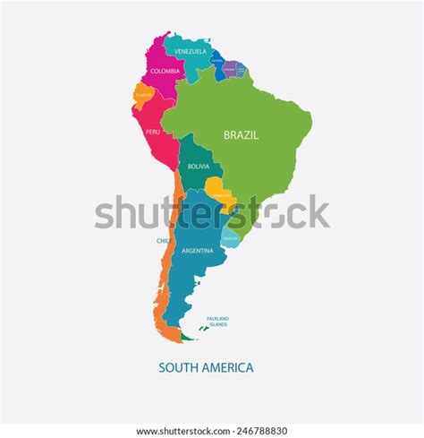 south america color map  countries stock vector royalty
