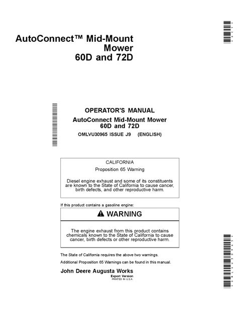 john deere    autoconnect mid mount mower omlvu operators  maintenance manual