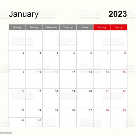 wall calendar template for january 2023 holiday and event planner week