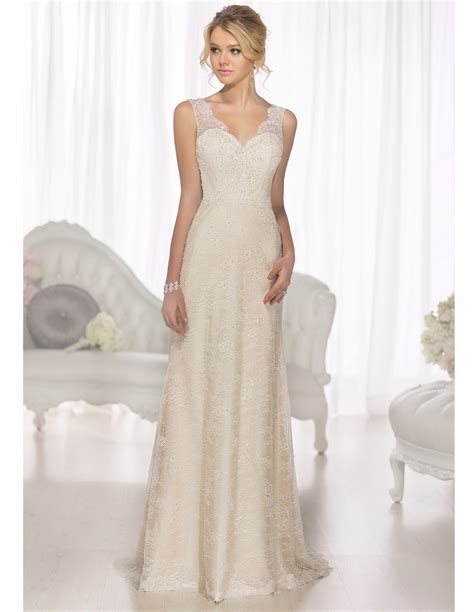 Elegant Plus Size Lace Champagne Satin Inside Bohemian Wedding Dress