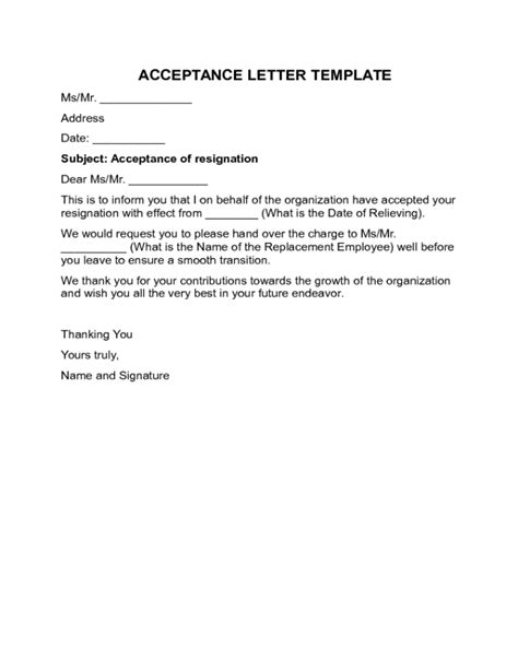 acceptance letter sample edit fill sign  handypdf