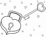 Coloring Pages Key Lock Heart Kids sketch template
