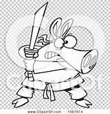 Outlined Ninja Pig Sword Illustration Royalty Clipart Vector Toonaday sketch template