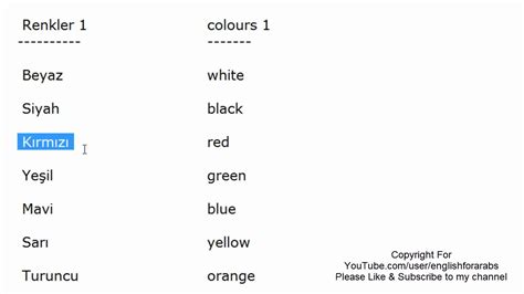 colours names  turkish part  turkish  beginners youtube