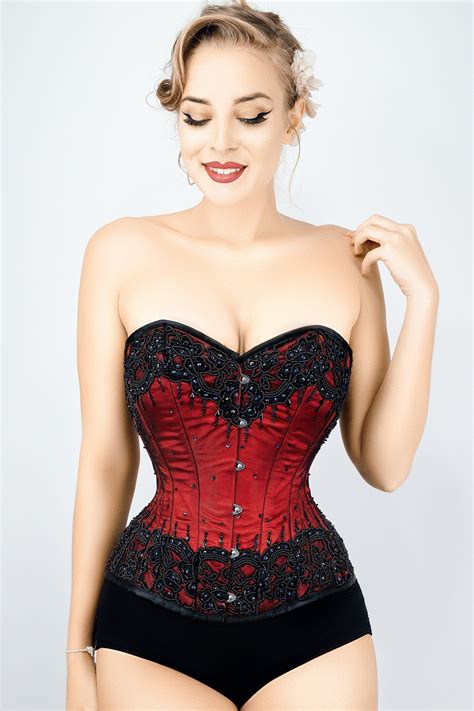 burgundy satin couture corset 26 overbust corset corset costumes red corset