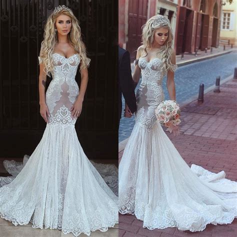 Sexy Mermaid Lace Wedding Dresses 2018 Cap Sleeves Appliques Bridal