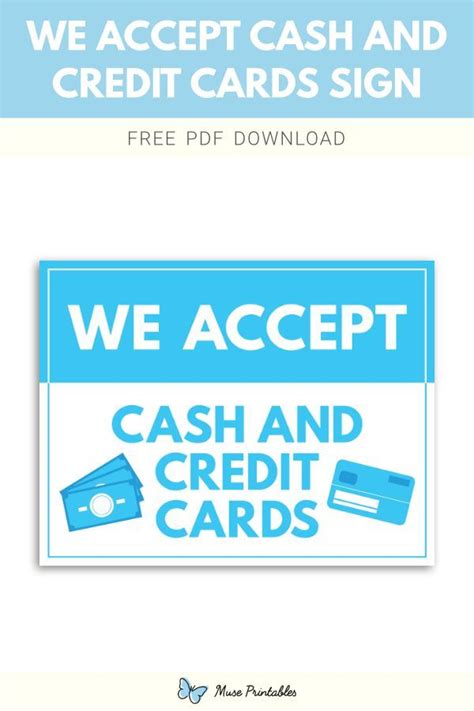 printable  accept cash  credit cards sign template