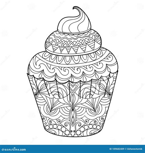 cupcake  coloring book  adults stock vector illustration