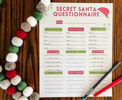printable secret santa questionnaire  coworkers web