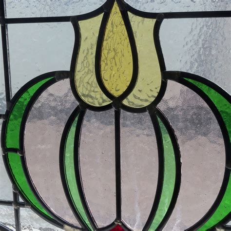 Art Nouveau 1930s Floral Stained Glass Panel From Period