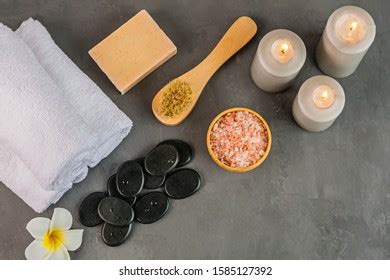 top view hot spa stones set stock photo  shutterstock