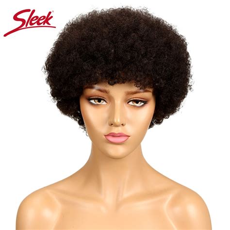 sleek short brazilian afro kinky curly wig short human hair wigs  black women  lace wigs
