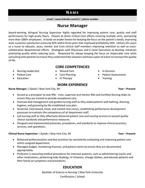 resume  nurse supervisor resume examples nurse manager examples