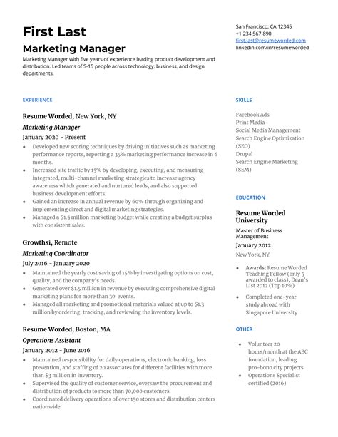 marketing manager resume template