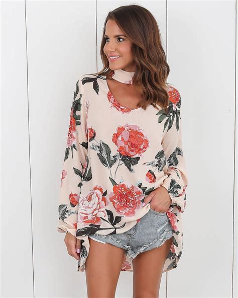 summer fashion floral print chiffon tops women long sleeve casual