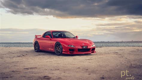 wallpaper mazda rx  fd mazda rx  japanese cars jdm beach clouds red cars sports car