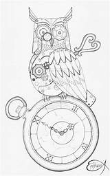 Steampunk Clockwork Wip Owls Dibujo Gears Relojes sketch template