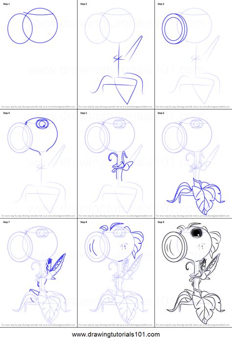 How To Draw Peashooter From Plants Vs Zombies Garden