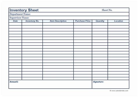 printable inventory sheets business  printable
