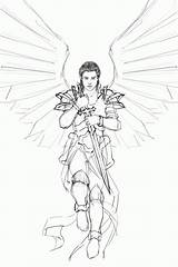 Coloring Angel Male Guardian Sword Drawing Sketch Popular sketch template