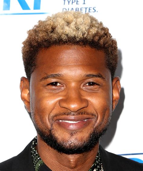 usher short curly casual hairstyle medium brunette platinum hair color