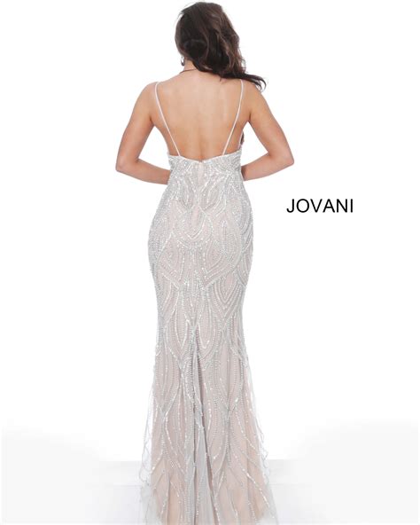 jovani 03194 silver nude embellished v neck prom dress