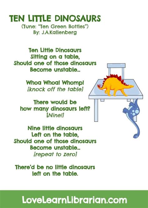 ten  dinosaurs song love learn librarian dinosaur songs