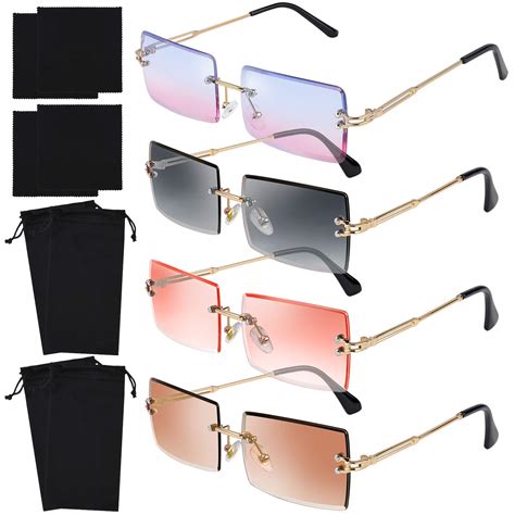buy 4 pack rimless rectangle sunglasses vintage rimless eyewear retro