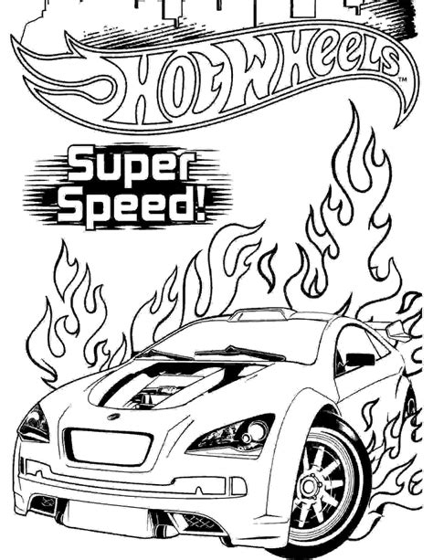 hot wheels super speed car  flames  coloring page