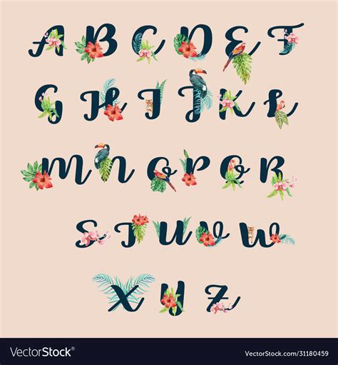 tropical alphabet hand writing typographic design vector image