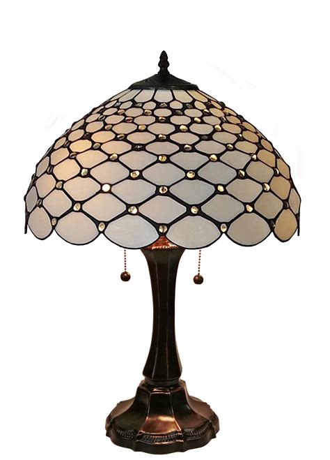 Tiffany Style Table Lamp Banker Jeweled 26